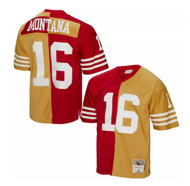 Men's San Francisco 49ers Customized Red Gold Split 1990 Throwback Stitched Jersey